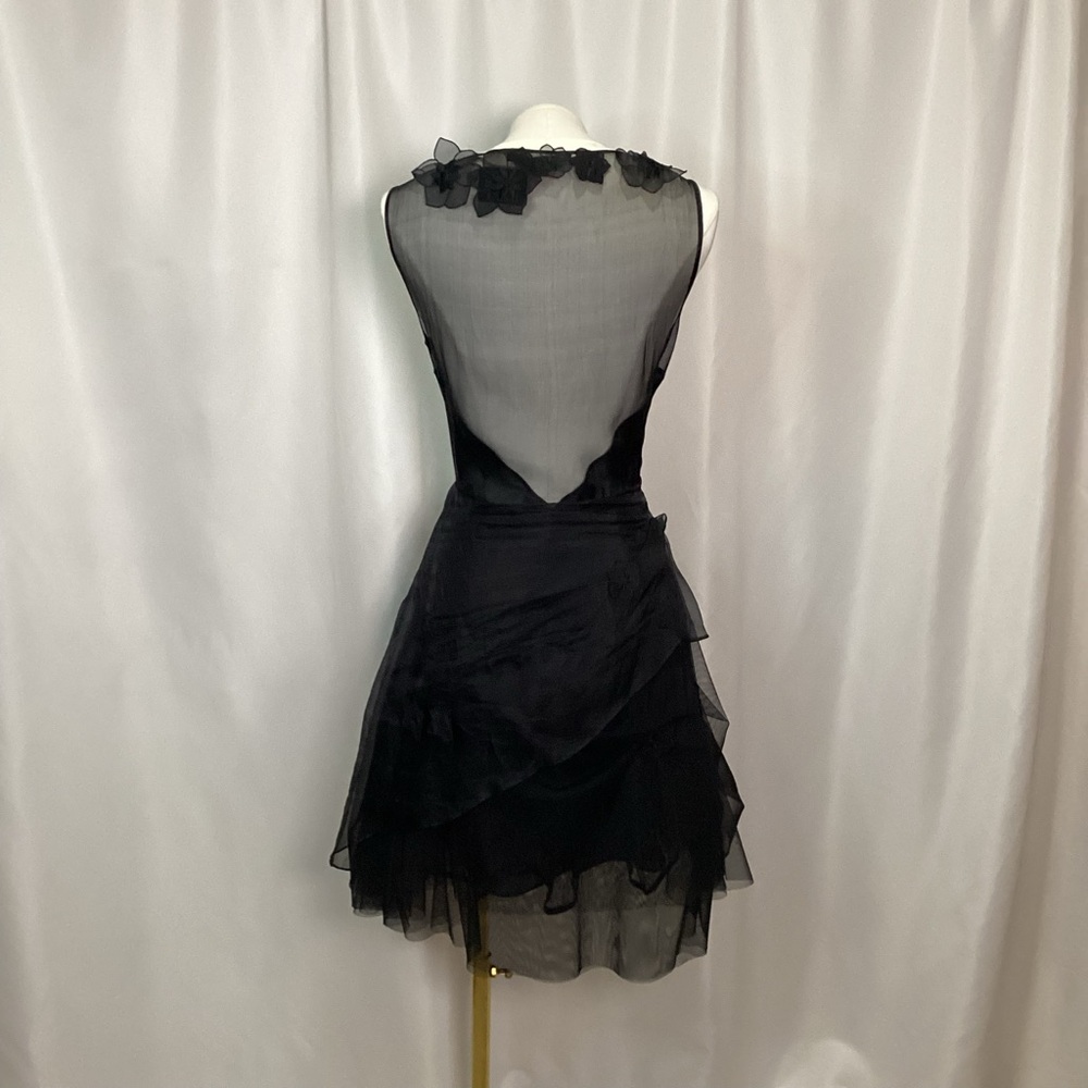 594. BCBGMaxAzria Black Asymmetrical Floral Dress Size 10 EUC - Picture 3 of 11
